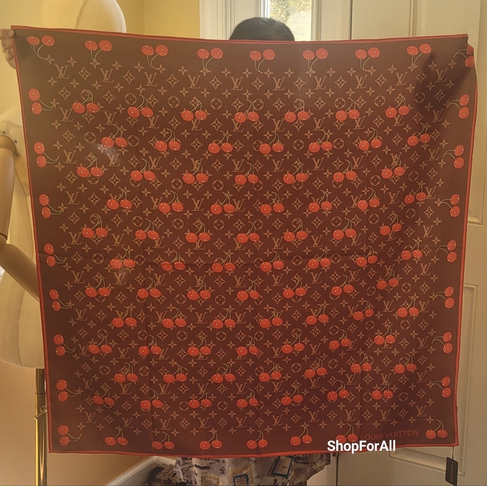 LOUIS VUITTON Vintage LV Monogram Perfo Scarf Wrap Dot Brown Orange - Picture 10 of 10